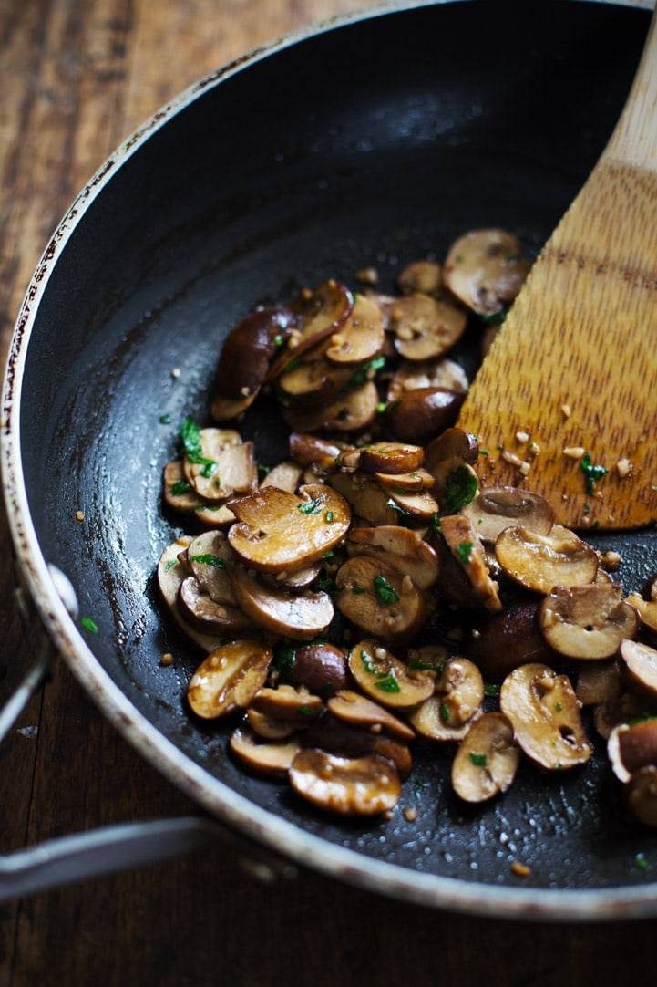 Mushrooms in a skillet.