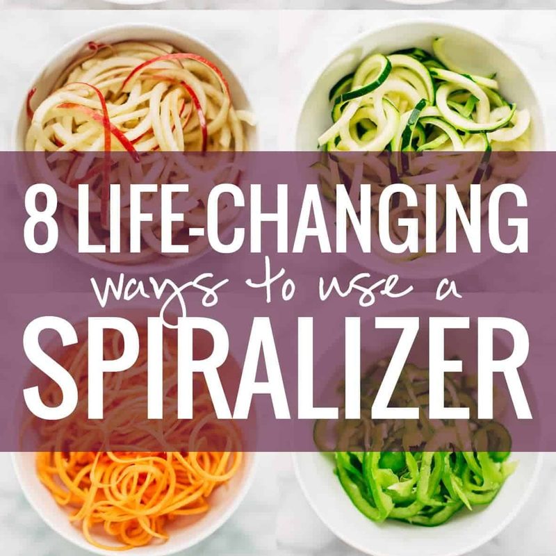 Collage of spiralized vegetables.